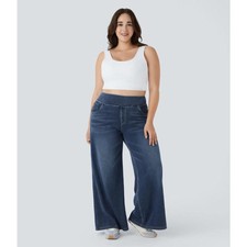 Halara Flex  High Waisted Wide Leg Medium Wash Jeans, NWT Size 1X Regular