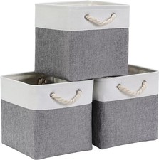 3 Pack Canvas Storage Boxes 33*33*33cm Fabric Baskets for Shelves Closet Bags UK