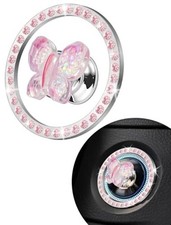 Butterfly Car Push Start Button Cover, Pink Rhinestone Resin Engine