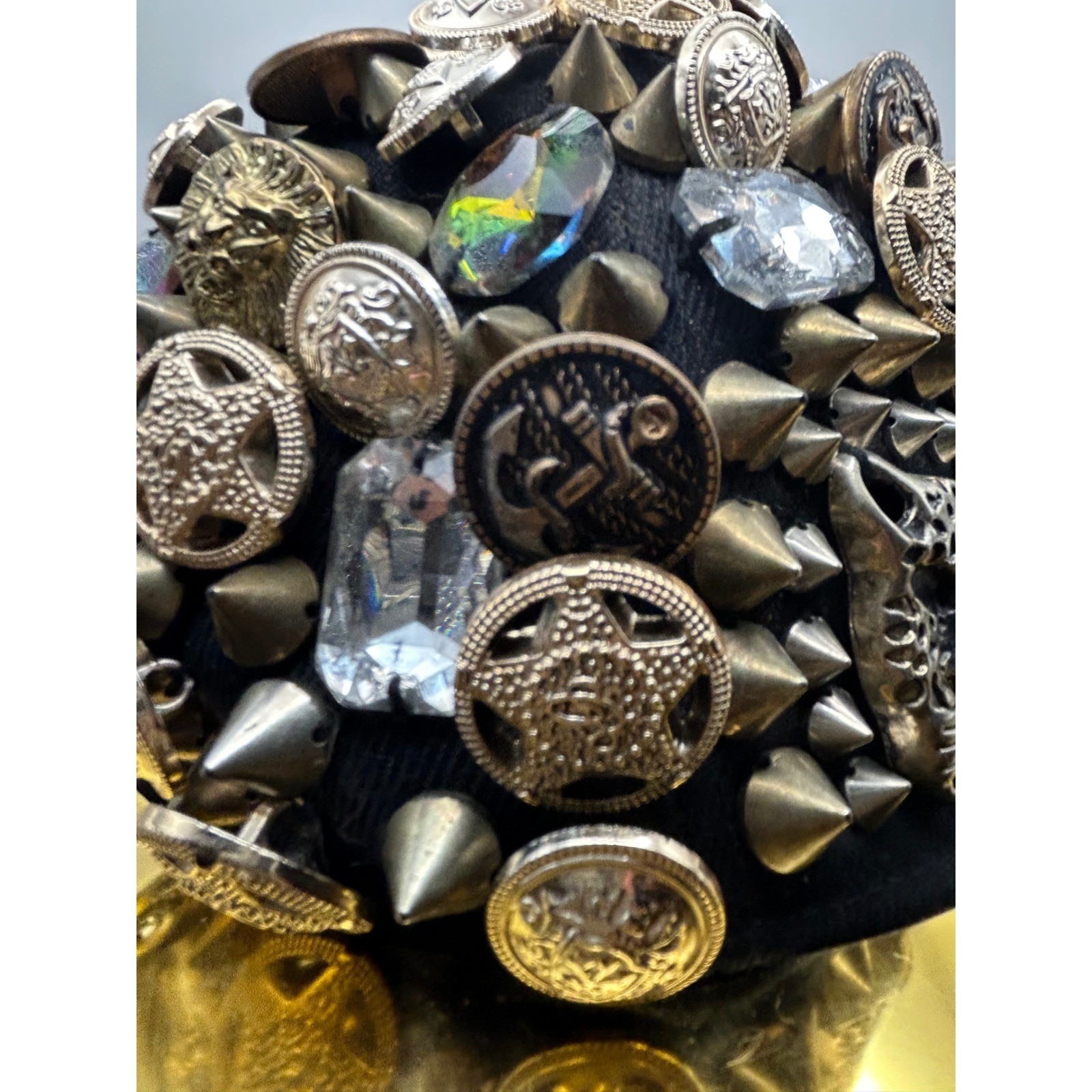 Statement Black Baseball Cap with Spikes, Buttons… - image 3