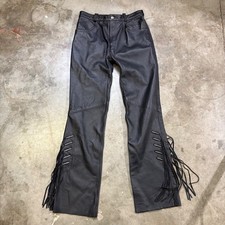 Harley Davidson Womens Fringe Leather Pants Black 30x32 Size 10 Unhemmed Biker