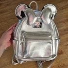 Disney Parks 100 Years Loungefly Minnie Mouse Mini Backpack Platinum Silver Drip