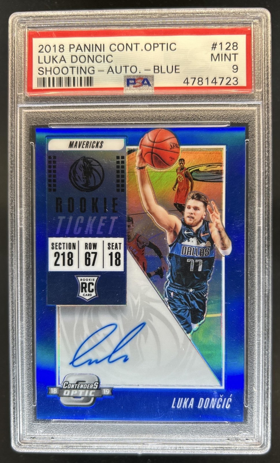 2018-19 Contenders Optic Luka Doncic RC Blue Rookie Ticket Auto #/99 PSA 9
