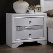 Contemporary White Bedside Table with Hidden Drawer, Nickel Knob