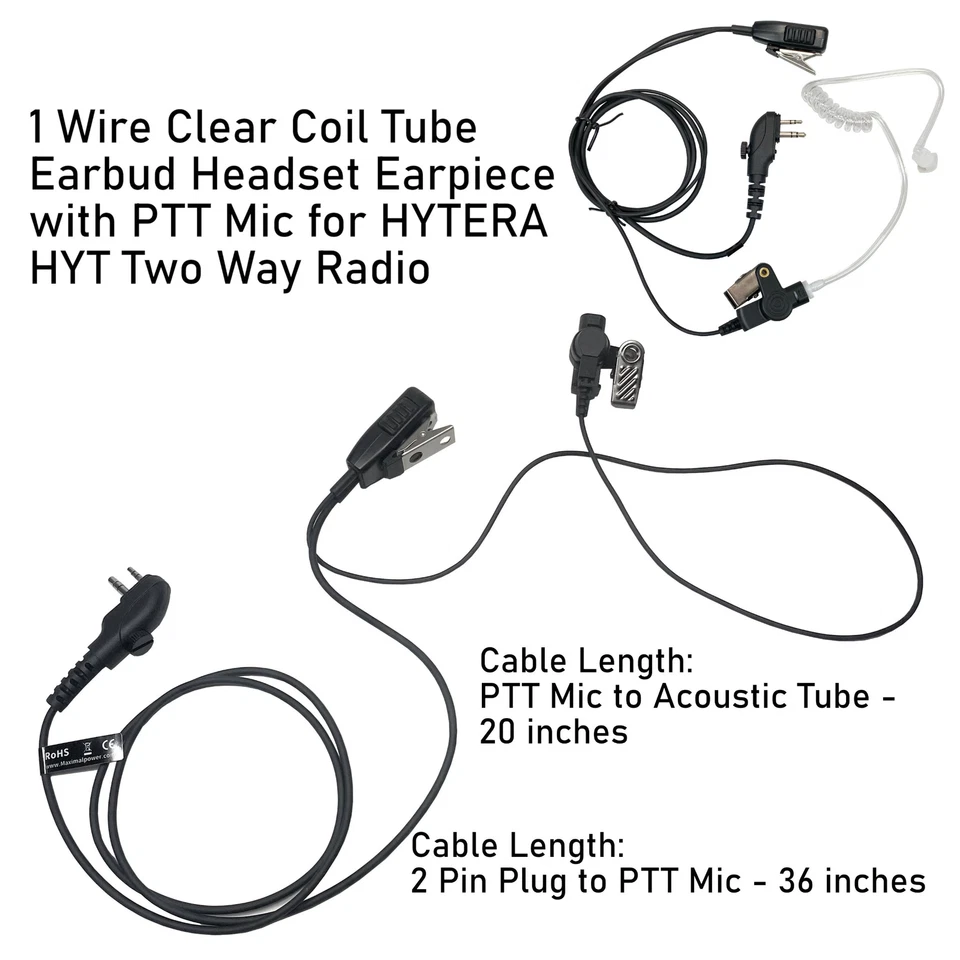 2-Sets Walkie Talkie Earbud Headset PTT Mic for HYTERA HYT Radio with Ear Insert - Image 4 of 4