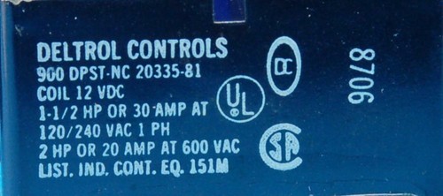 Deltrol Controls - 900 DPST-NC - 20335-81 - Electromechanical Relay 12 VDC, 30A - Picture 6 of 9