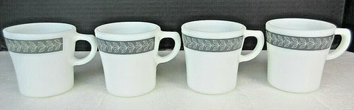 Set of 4 Pyrex Gray Laurel Coffee Mug Cup Tableware by Corning 709 USA