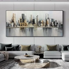 Handmade Oil Painting Canvas Wall Art Modern Colorful Abstract City Landscape