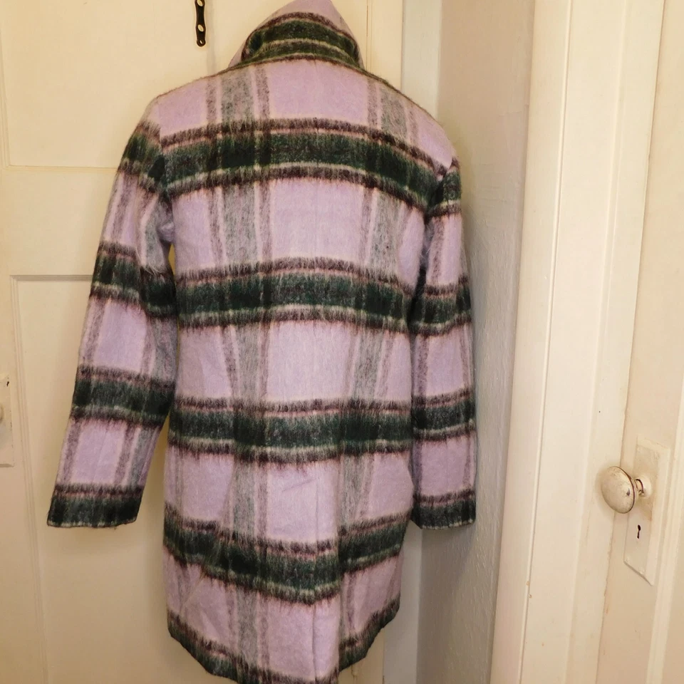 HALOGEN Womens Sz M Wool Blend Brushed Plaid Purple Double Breasted Coat - Image 4 of 4
