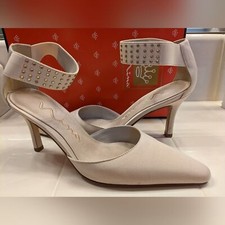 Nina Cream Satin with Rhinestones Wedding Party Dorsay Party Shoes sz 6.5