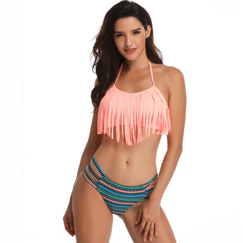 Two Piece Women Sexy Tankini Swimsuits High Waisted Ruffle Strappy Swimwear US - Picture 26 of 47