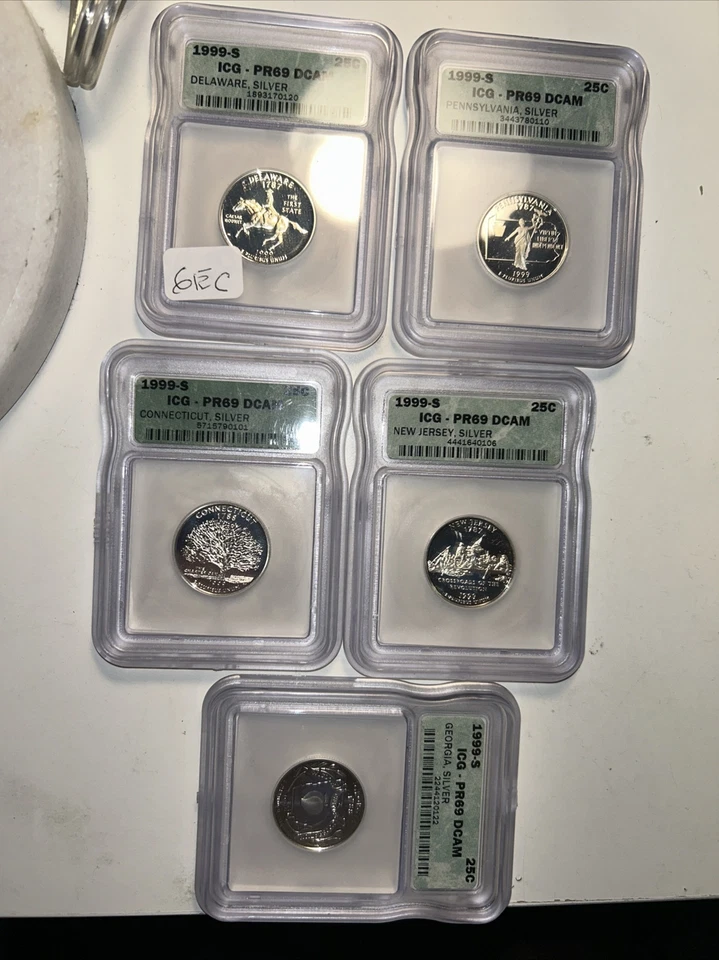 1999 S SILVER QUARTER COMPLETE FIVE COIN SET ICG PR69 DCAM collectible was $300 - Image 2 of 4