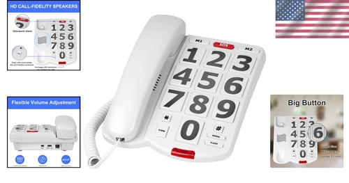 Large Button Wired Telephone with Adjustable Volume - Ideal for the Elderly - Zdjęcie 2 z 9