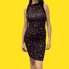 PPQ CREAM LABEL Women's Bodycon Dress, Floral Print, Black Multi, UK M | EU 40
