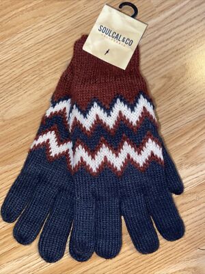 SoulCal&Co neu Herren blau/weiß/burgund Erwachsene Strickhandschuhe UVP £16