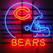 Chicago Bears Helmet Man Cave 20"x16" Neon Light Sign Lamp Beer Bar Wall Decor