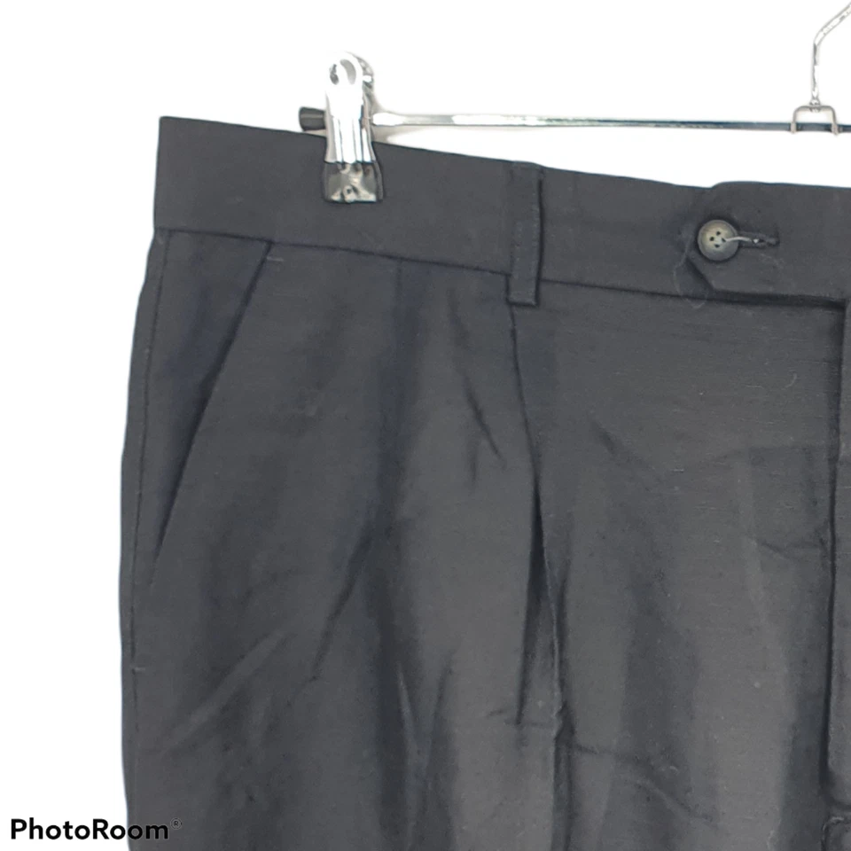 Pronto Uomo 短裤男式 42 Chino 百慕大亚麻混纺打褶前休闲黑色 — 第 2/4 张图片