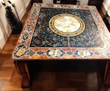 30" Square Black Marble Coffee Table Semi Precious Stone Mosaic Arts Inlay Decor