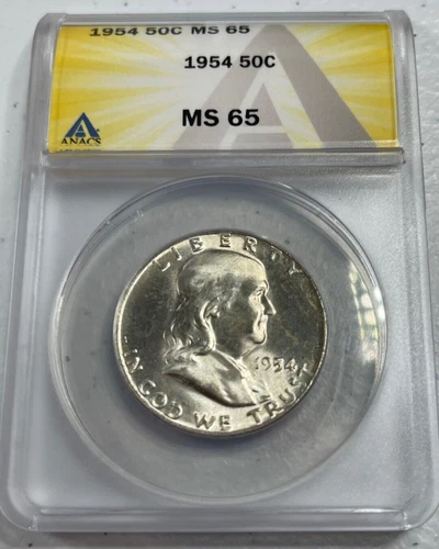 1954  Franklin US Half Dollar,   MS65 by ANACS,   a SUPERB looking coin!!!