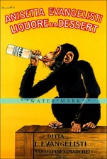 Anisetta Evangelisti 1925 Vintage Poster Print Italian Liquor Party Monkey