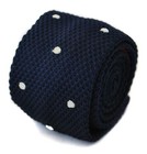 Frederick Thomas Knitted Silk Mens Tie - Dark Navy Blue - Polka Dot Skinny
