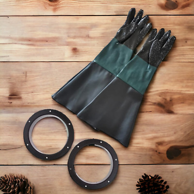 1 Pair Sandblasting Cabinet Gloves 23.6'',Blast Protection, with 2 Glove Holders,