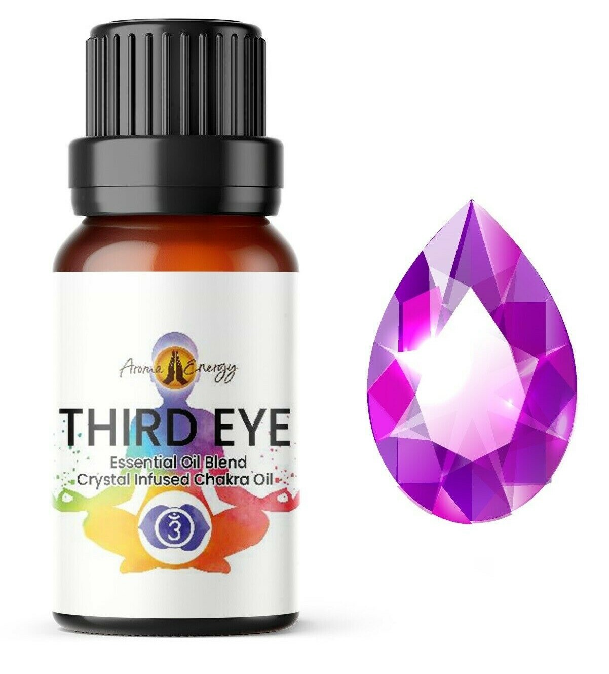 Chakra Pure Essential Oil THIRD EYE With Amethyst Crystal Chips 10ml