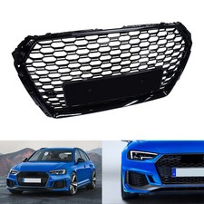 For Audi A4 B9 S4 RS4 Style Honeycomb Mesh Radiator Grille Gloss Black 2017-2019