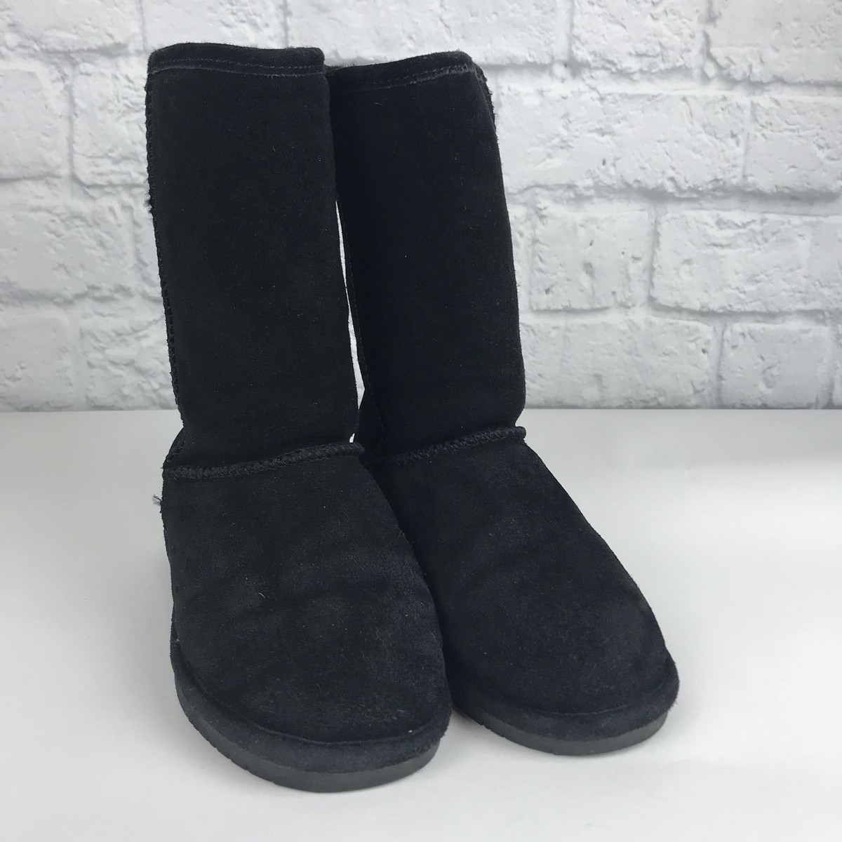 Bearpaw EMMA SHORT Suede Leather Round Toe Winter Boots Black Sz
