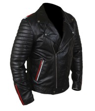 Veste de motard homme en cuir d'agneau véritable fait main tenue matelassée n...