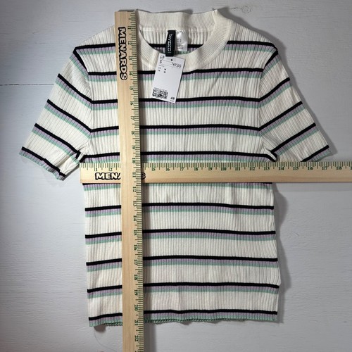 Camicia donna crop top Divided taglia M nuova con etichetta bianca nera lilla verde menta righe - Foto 3 di 4