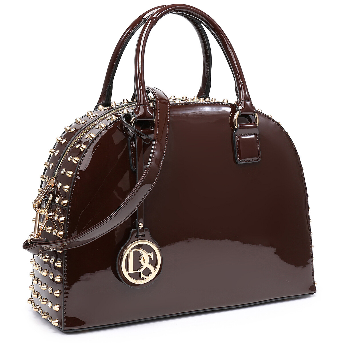 Dasein Vegan Leather Satchel – Rhinestone Dome Shoulder Bag With Gold Accents - View #3