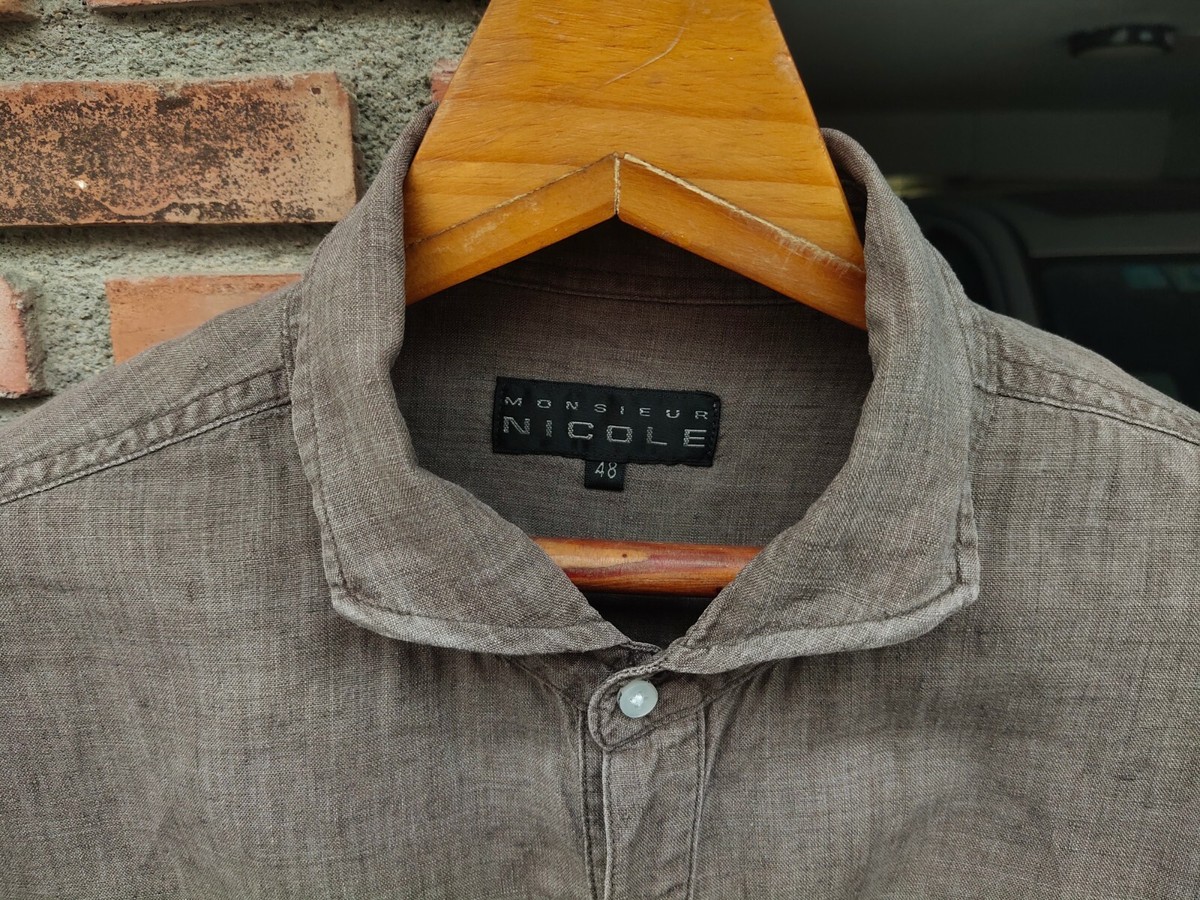 Monsieur Nicole Brown Linen Pocket Shirts Sz 48 | eBay