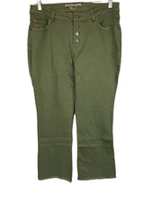Peace Love World Women's Pull-on Garment Dyed Button Front Jeans Olive Size 10