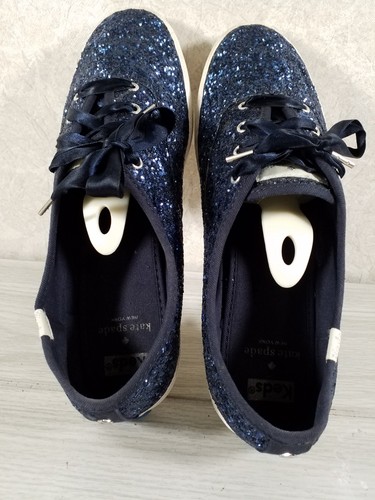 Kate Spade Keds Glitter Low Top Sneakers Womens 9.5 Blue Ribbon Lace - Picture 8 of 9