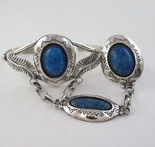 Navajo Goodluck Sterling Silver Slave Bracelet with Lapis Ring Size 7.75