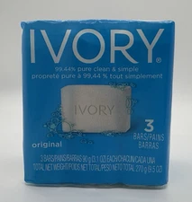 Ivory Bar Soap Original Scent For All Skin Types Pure Clean and Simple 3 Bars