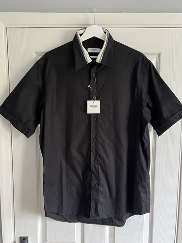 Moschino Jeans, Vintage Moschino Jeans Mens Shirt Black Short Sleeve Size L - NEW DEADSTOCK