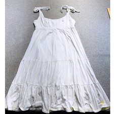 American Eagle Tiered Midi Dress Women M White Boho Tie Strap Cotton Prairie Y2K