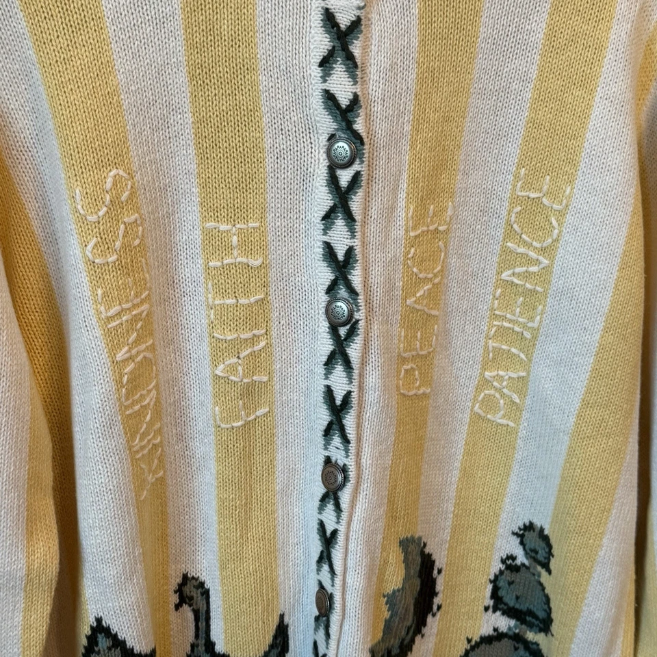 NWT Quacker Factory Garden Cardigan Sweater Lg Yellow White Striped Embroidered - Image 3 of 4