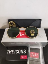 Ray-Ban RB3447 Round Metal Glod Frame Mirror Dark Green Lenses Sunglasses