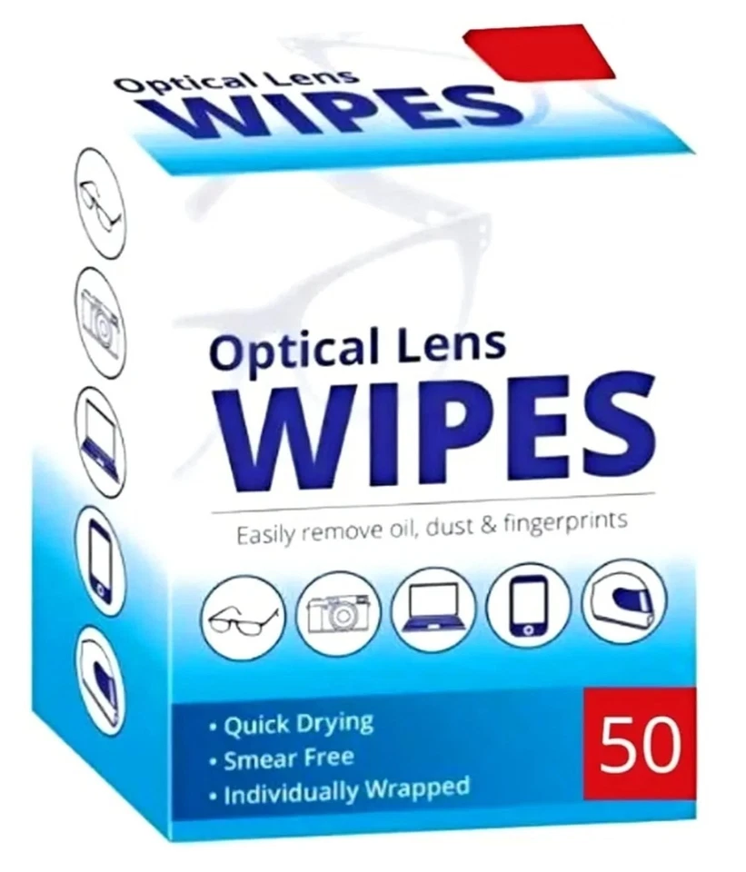 FabFinds Optical Lens Wipes Individually Wrapped Quick Drying Formula/Smear Free