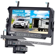 RV Backup Camera Wireless Install-Free 2-Cameras: Magnetic Shockproof with 2 