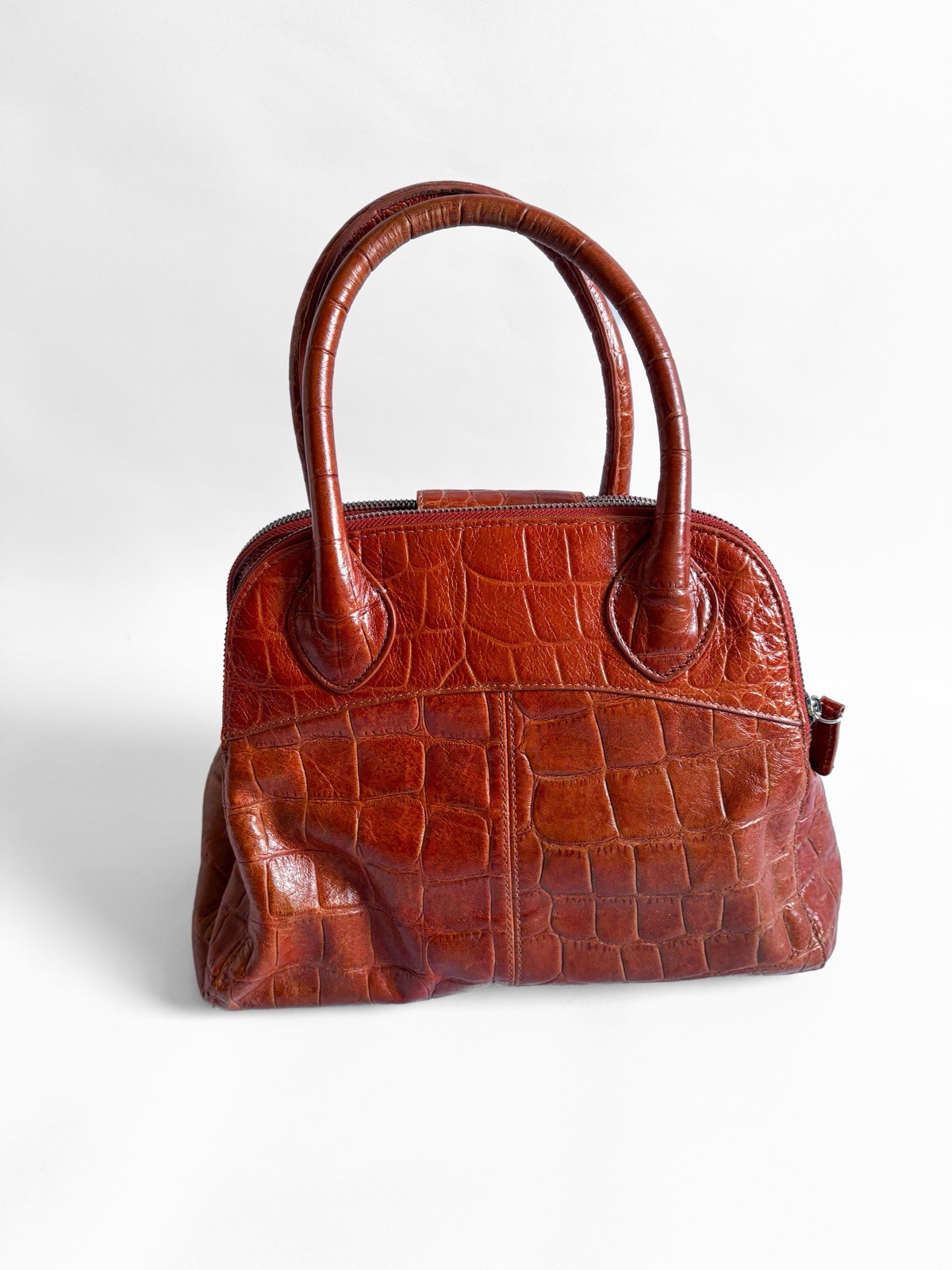 Jasper Conran Brown Croc Embossed Leather Handbag Top Handle Structured Bag image 2