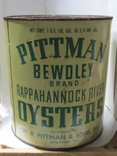 vintage oyster can  gallon-Pittman Dewdley Lancaster, Va Rappahannock  river