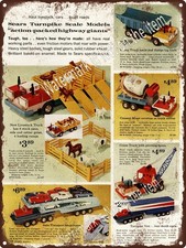1963 Buddy L Dump Truck Livestock Mixer Crane Transport Metal Sign 9x12" A234