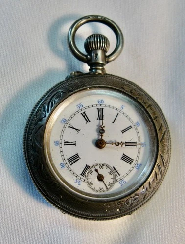 ANTIQUE SILVER POCKET WATCH SWISS MADE FOR PARTS OR REPAIR