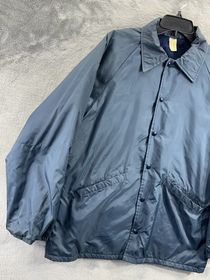 VTG USA Made TJ170 Coaches Nylon Fur Lined Windbreaker Jacket Navy Blue Medium - Image 4 of 4