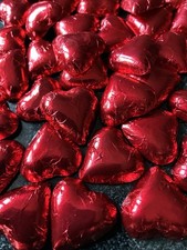 100 Red Foil Milk Chocolate Love Hearts Gift Wedding Valentines Mothers Day