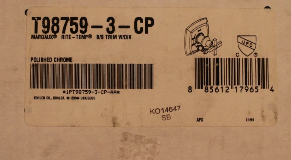 Kohler T98759-3-CP - Margaux Rite Temp Mango Cruzado Borde con Div - Cromo Pulido Foto 2 de 3